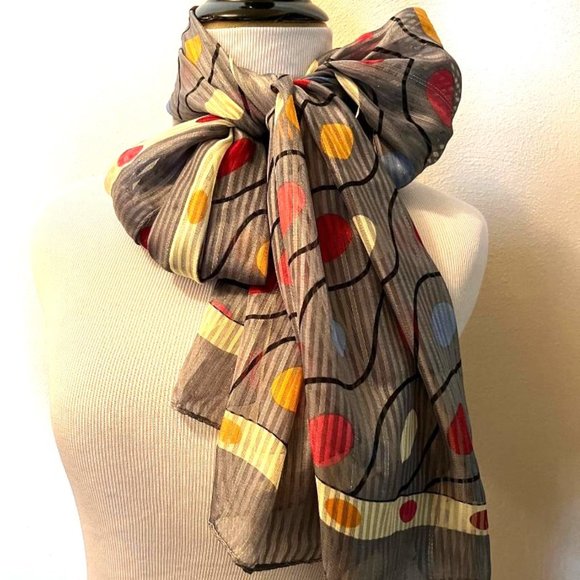 Women's Vintage Spring Oblong Scarf Gray Abstract design with metallic thread - Picture 1 of 4